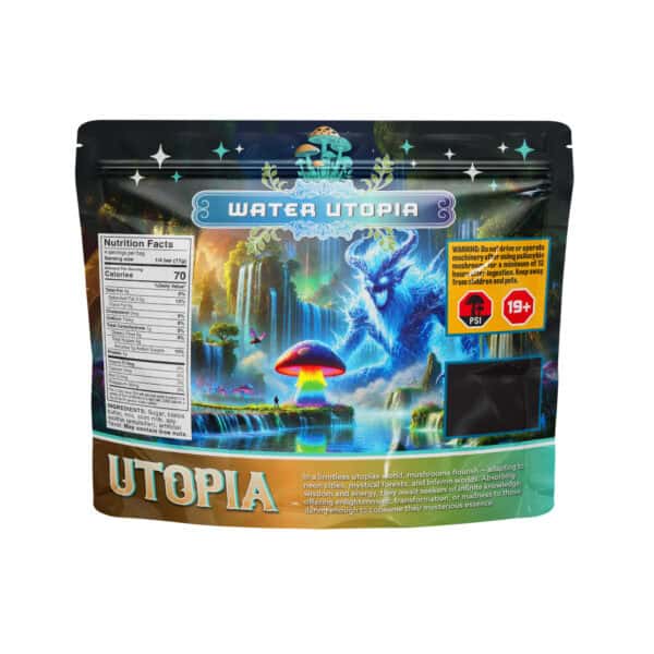 Colorful psychedelic mushroom packaging for magic mushrooms and trippy experiences.